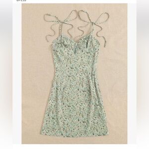 Floral Ditsy Tie Shoulder Milk Maid Green Summer Dress